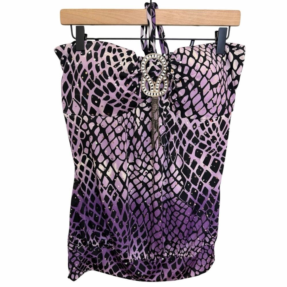 Vintage Y2K Halter Neck Sequin Dots Top Size 1X Plus Size Early 2000s Rhinestone